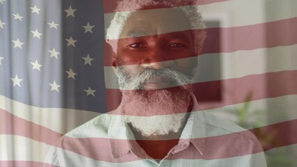 Wall Mural - Animation of flag of united states of america over smiling senior african american man
