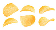 Set Of Potato Chips Isolated On White. Texture. The Entire Image Is Sharpness.
