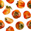 Watercolor seamless pattern with persimmon fruits. Hand painted illustration for design kitchen, biofood, menu, healthy eating, market. 