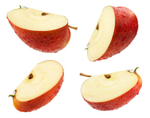 Apple isolated set. collection of fresh red apple slices on white background.