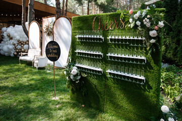 Champagne glass stand at a wedding party