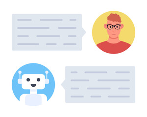 Wall Mural - man chatting with chatbot. help service, chatting with chatbot application. vector illustration..
