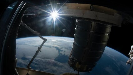 Wall Mural - flight over the earth's surface, made from a space station. 3d rendering
