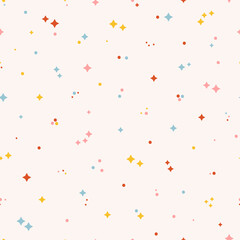 Cute Festive Stars Seamless Pattern. Starry Sky Colorful Background. Vector Holiday and Birthday Party Design