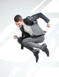 © ASDF - Full-length jump of a young man jumping with an open mouth, isolated on a white background.