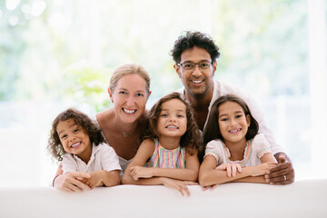 Beautiful family with kids at home