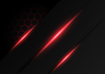 Abstract Dark Grey Metallic Overlap Red Light Hexagon Design Modern Luxury Futuristic Technology Background