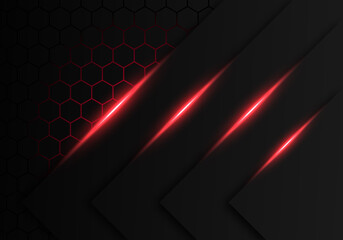 Abstract Dark Grey Metallic Overlap Red Light Hexagon Design Modern Luxury Futuristic Technology Background
