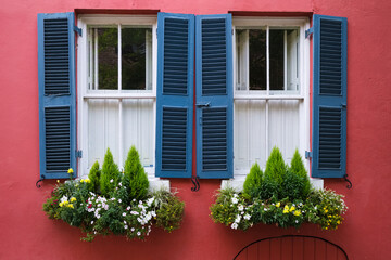 Historic architecture of the French Quarter district in Charleston, South Carolina