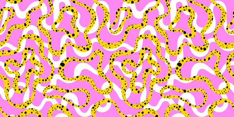 Abstract colorful neon print seamless pattern illustration in retro 80s style. Trendy background with creative line drawing.