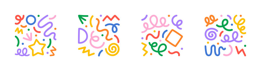 fun colorful line doodle shape set. creative minimalist style art symbol collection for children or 