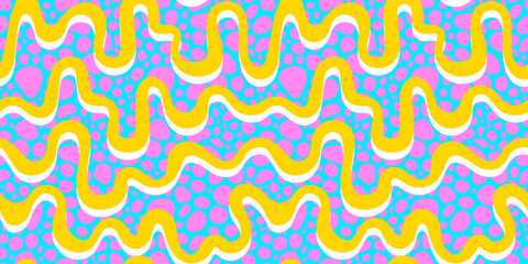 Abstract colorful neon print seamless pattern illustration in retro 80s style. Trendy background with creative line drawing.
