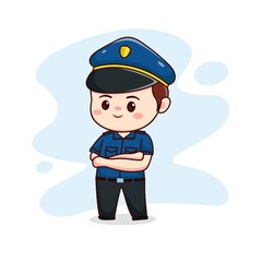 illustration of happy cute policeman kawaii chibi cartoon character design