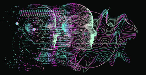 Aufkleber - Set of images in sci-fi futuristic style. Concept illustrations for neural network and artificial intelligence subjects.