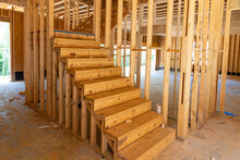 New House Residential Construction  Framing With Stairs.