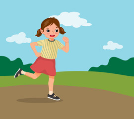 Poster - happy little girl running jogging on the park on summertime 