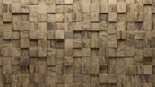 Textured Tiles Arranged To Create A Semigloss Wall. 3D, Natural Stone Background Formed From Square Blocks. 3D Render