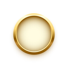 Wall Mural - white button in round gold frame vector illustration. 3d realistic shiny metal golden circle ring on