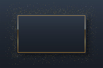 Wall Mural - decorative rectangle gold frame with glitter vector illustration. 3d realistic shiny bright golden b