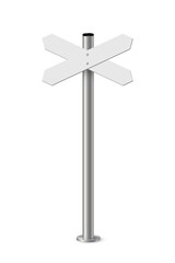 Wall Mural - Signpost with blank direction signs on road. Metal pole with white arrow boards vector illustration. Retro steel street post isolated on white background. Simple empty crossroad banners