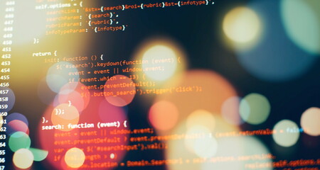 Laptop Display Closeup Photo. Information technology website coding standards for web design Programmer developer screen.