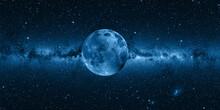 Full  Moon In The Space, Milky Way Galaxy In The Background "Elements Of This Image Furnished By NASA "