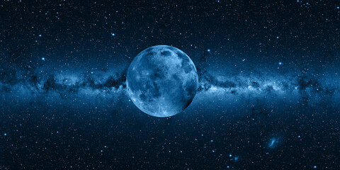 Papier Peint - Full  Moon in the space, Milky way galaxy in the background 