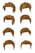Vector set of popular men's hairstyles, both short and long natural color