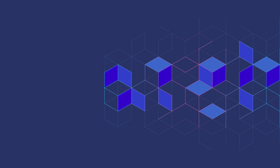 Poster - The graphic design element and abstract geometric background with isometric digital blocks. Blockchain concept and modern technology