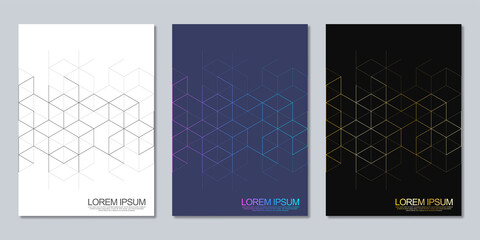 Abstract geometric covers and brochures with isometric vector blocks, polygon shape pattern