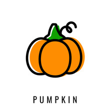 Pumpkin Color Icon. Vector Illustration Pumkin In Line Style. Isolated Vegetables Logo. Stylish Solution For App Or Website.