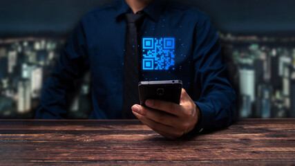 Scan QR code to pay, receive money, login, connect to the system, payment , online shopping , cashless technology concept, accepted digital pay without money
