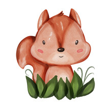 Little Squirrel Portrait. Hand Drawn Watercolor Nursery Illustration