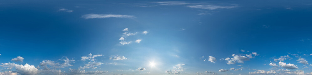 blue sky hdri 360 panorama with white beautiful clouds. seamless panorama with zenith for use in 3d 
