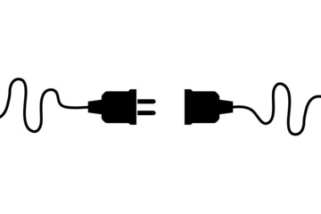 Electric wire Plug and Socket unplugged icon on white background.