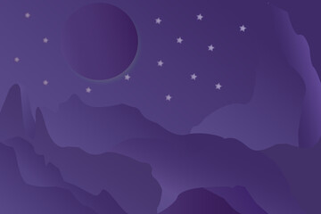 Wall Mural - vector background between mountains, aurora in the arctic, night boreal moon star