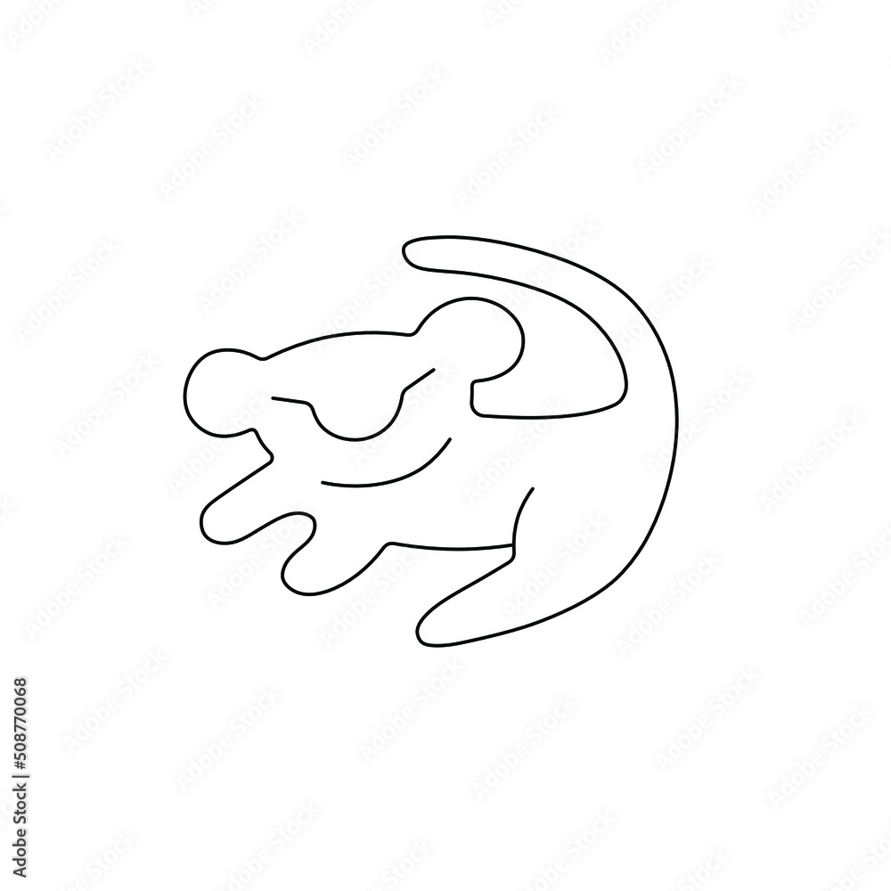 Vector isolated cartoon lion symbol petroglyph colorless black and ...