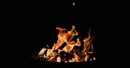 Wall Mural - Fire burning closeup footage against dark background