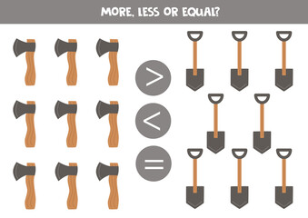More, less, equal with axe and shovel.