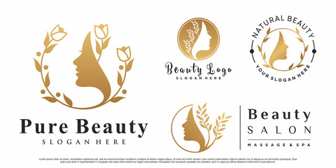 Wall Mural - Set of abstract beauty woman logo design for salon with creative element Premium Vector