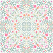 Floral seamless background pattern hand drawn. Different flowers and leaves on white background.