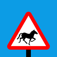 Wall Mural - Warning triangle Wild horses or ponies sign on this road