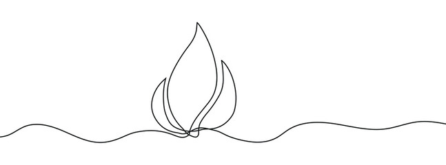 Continuous line drawing of fire. Flame linear icon. One line drawing background. Vector illustration. Fire continuous line icon.