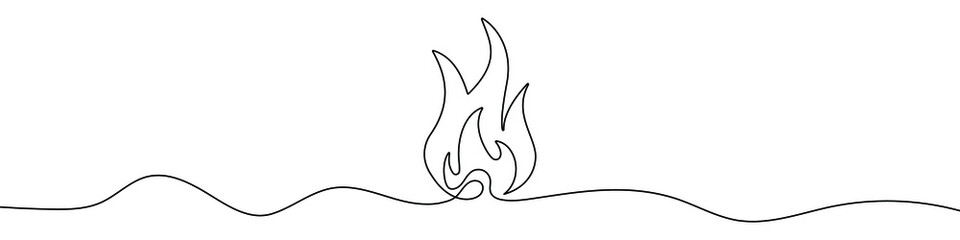 Canvas Print - Continuous line drawing of fire. Flame linear icon. One line drawing background. Vector illustration. Fire continuous line icon.