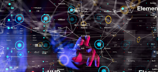 Neural network 3D illustration. Big data and cybersecurity