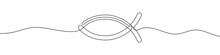 Christian Fish Line Background. One Continuous Line Drawing Of Religious Fish. Vector Illustration. Christian Religion Symbol