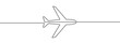 Continuous line drawing of airplane icon. Aircraft linear icon. One line drawing background. Vector illustration. Airplane continuous line icon