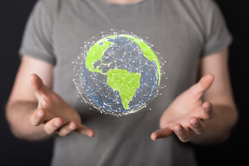 illustration with bold world map in green color