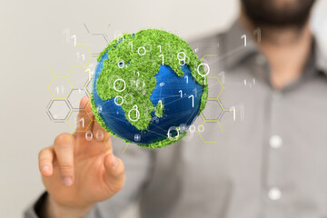 illustration with bold world map in green color
