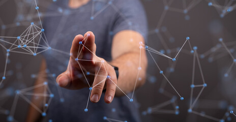Wall Mural - Digital technology background. Network connection dots and lines.